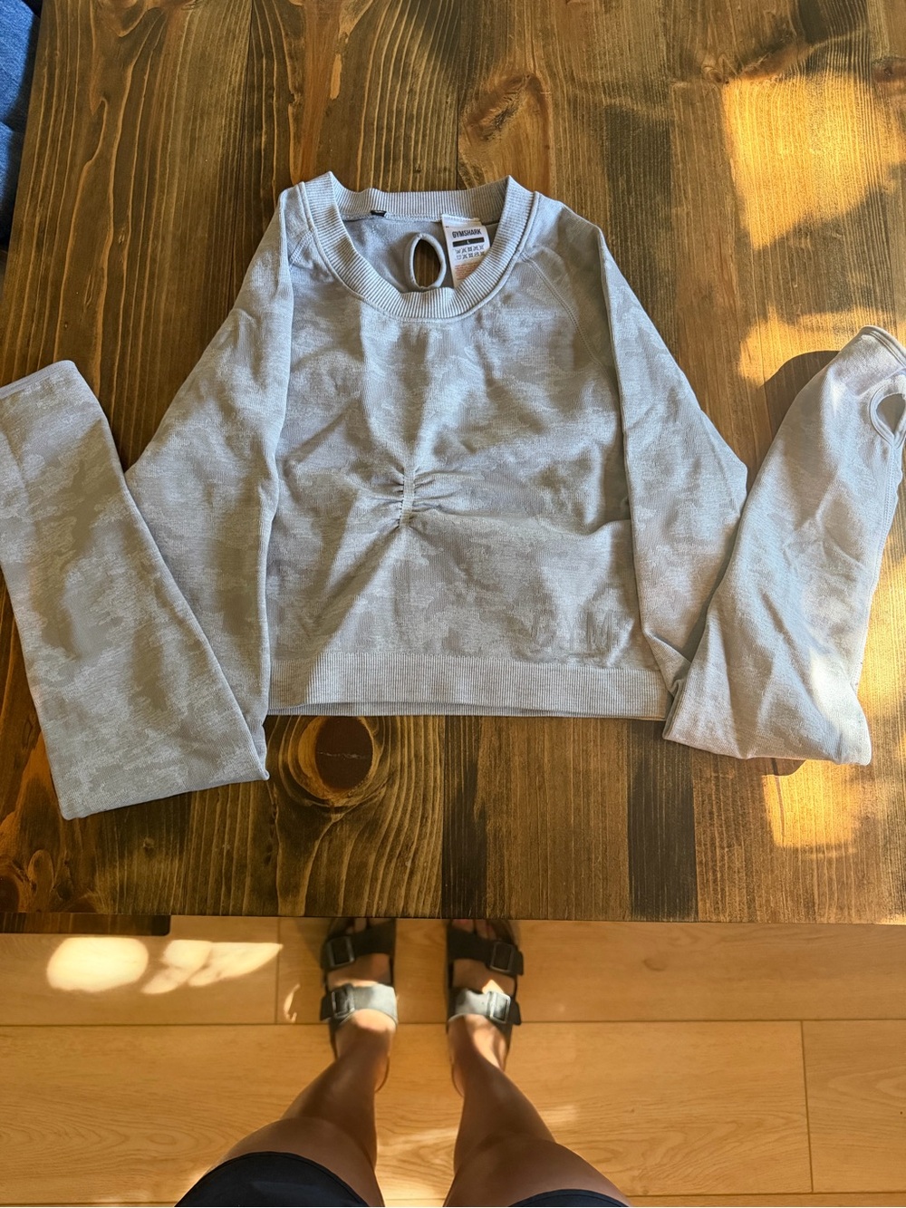 Gymshark gray camo Long-Sleeve Crop Top